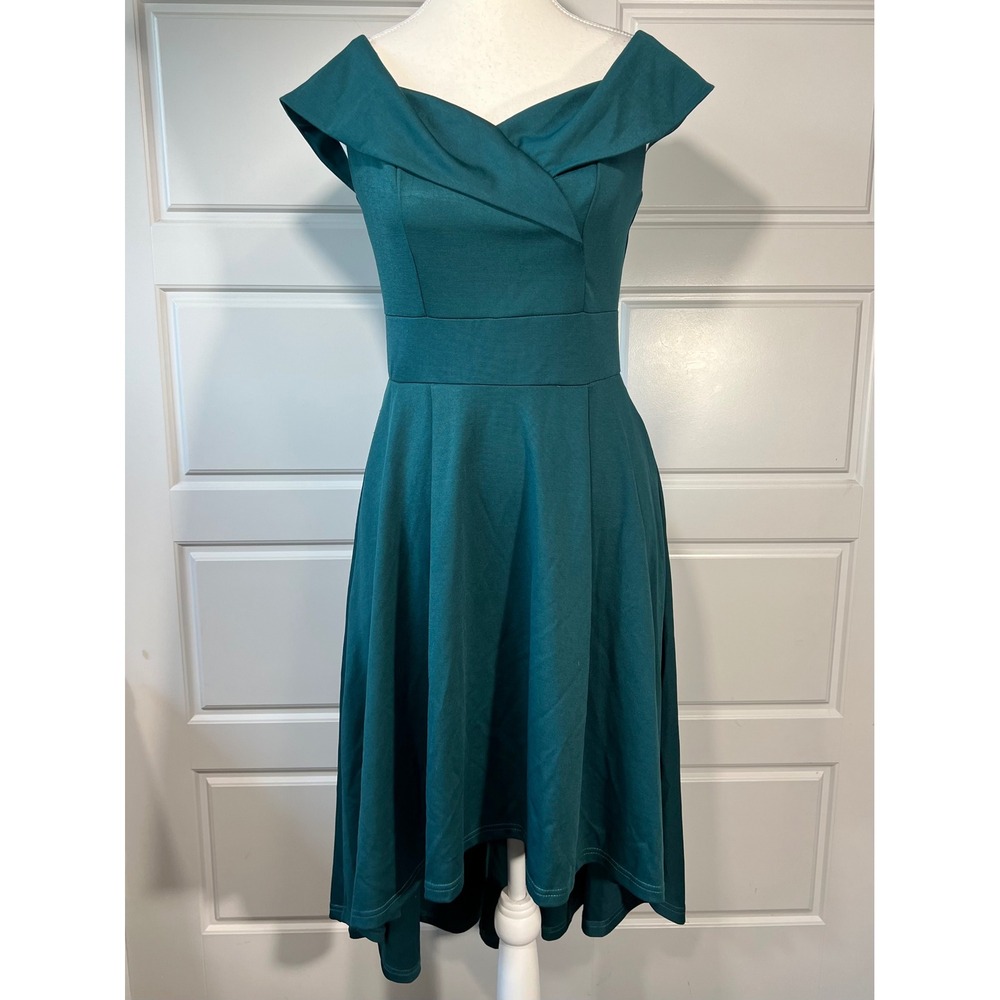 NWT Jasambac Teal Midi Dress Off Shoulder High Low Hem Cocktail Party Event‎ M